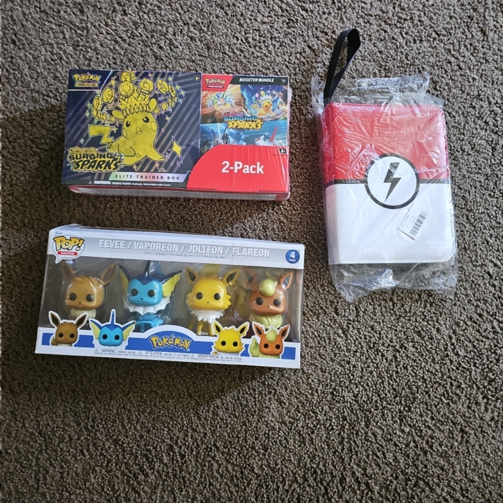 Pokemon Collectible Set with Funko Pop Figures, Trading Cards, and Binder